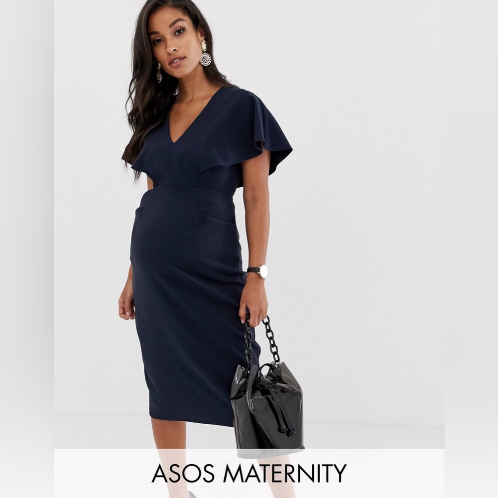 ASOS DESIGN Maternity Angel Sleeve Midi Pencil Dress